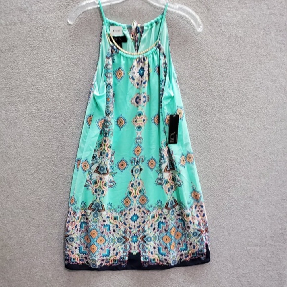 BCX Women Dress Medium Turquoise Paisley Halter Lined Scarf Print A Line NWT